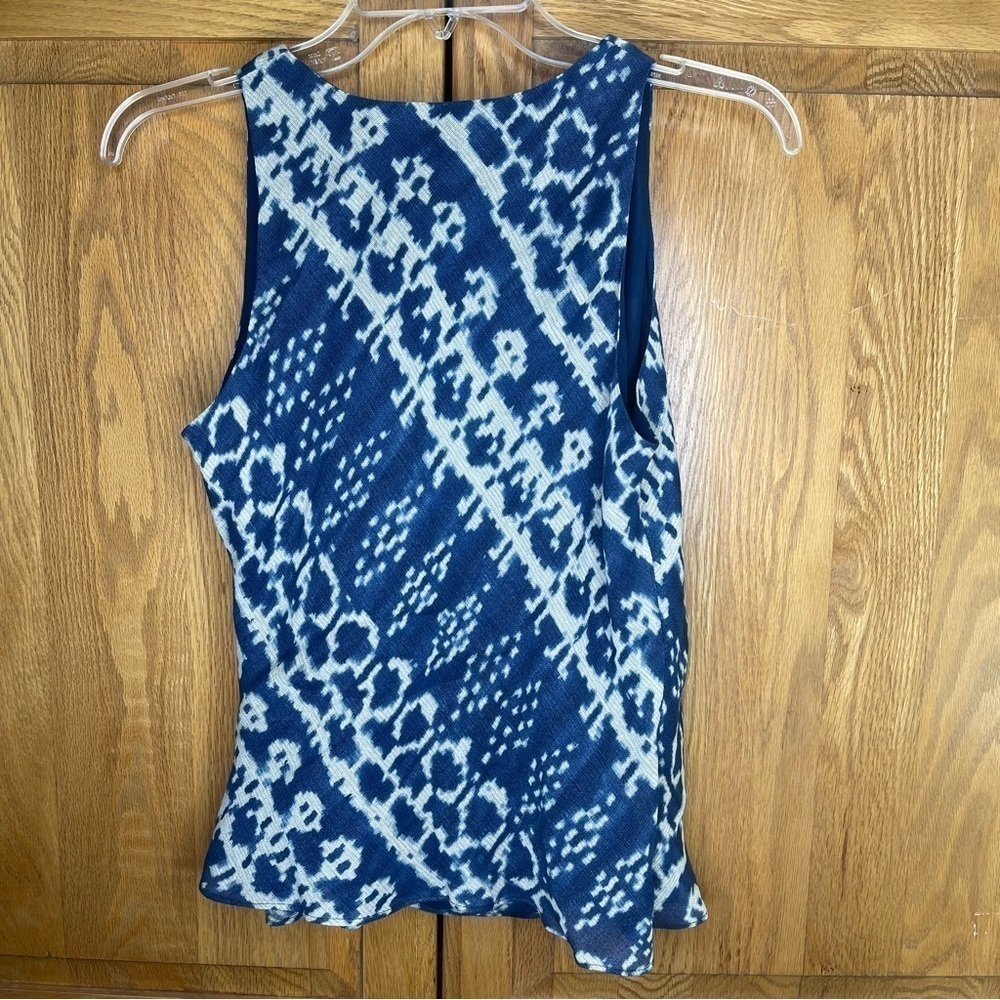 Lauren Ralph Lauren Vneck wrap Silk Linen tank top Cream Indigo Size 4 - Picture 5 of 9